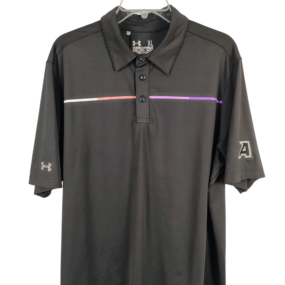 Under Armour Mens XL Coldblack Golf Polo Black Purple Stripe Gorpcore Sporty